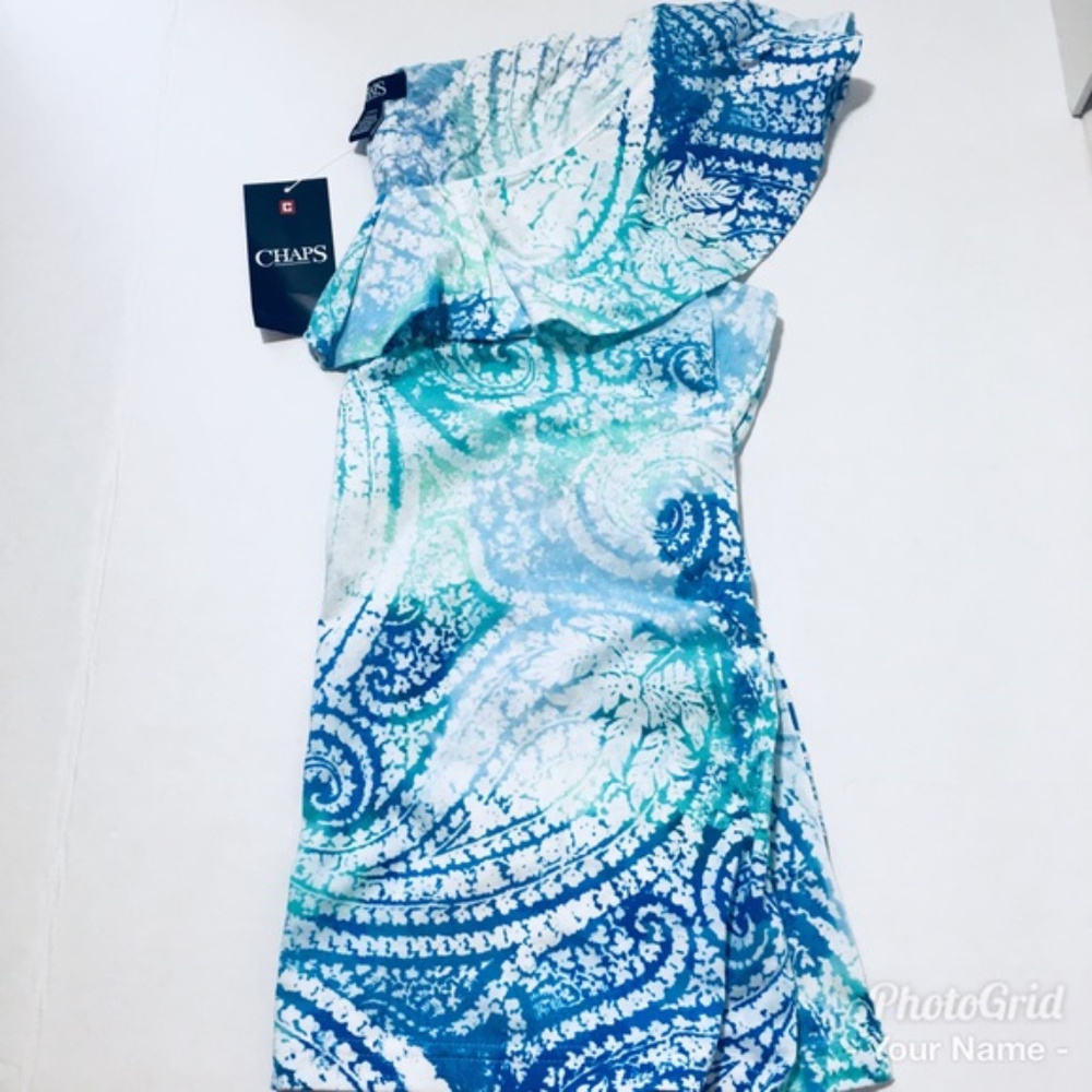 SOLD Chaps Womens Top L XL Blue Green Ruffle - Picture 5 of 6